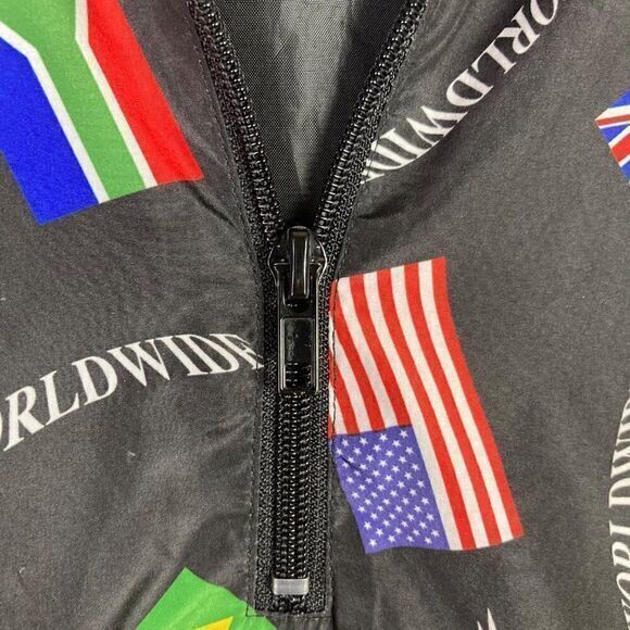 Forever 21 Windbreaker Jacket 1/4 Zip Mens Size Large‎ Flag Graphic Worldwide - Picture 8 of 10